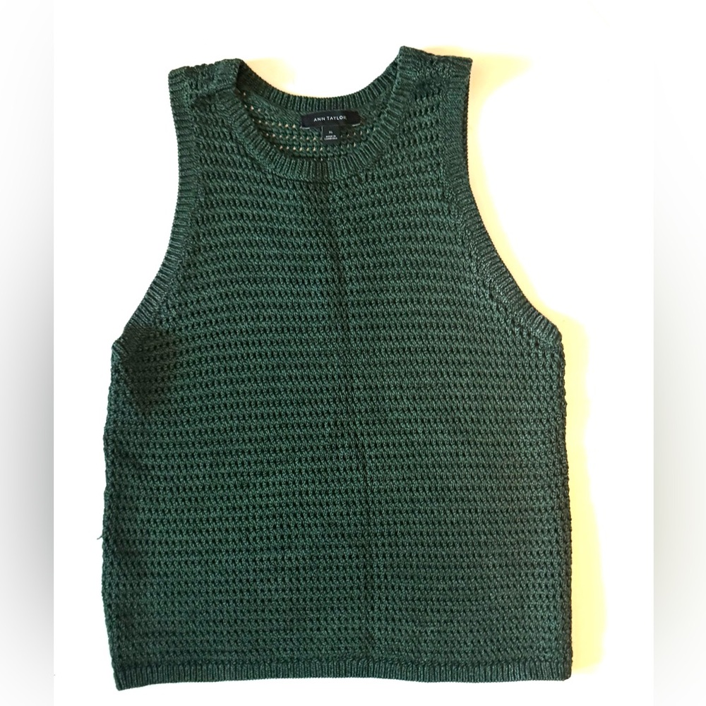 Ann Taylor Dark Green Open Stitch Sweater Shell - Picture 3 of 7